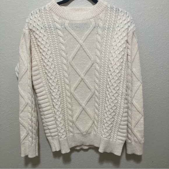 Aelfric Eden Retro 90s Cable Knit Fisherman Sweater Size Small Cream Unisex - Picture 2 of 6